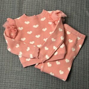 Pink and White Heart Sweater Set